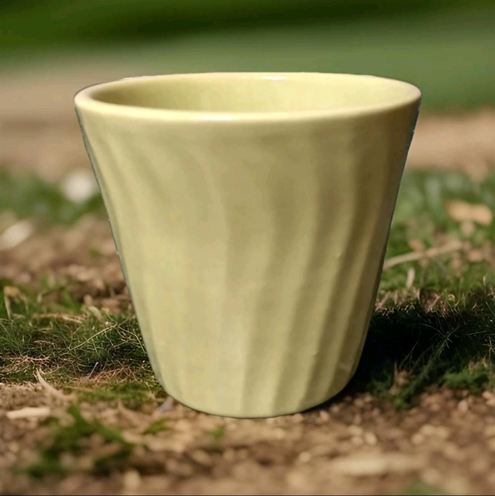 Vintage USA  Pottery Yellow  Swirl Planter Flower Pot 4.25"